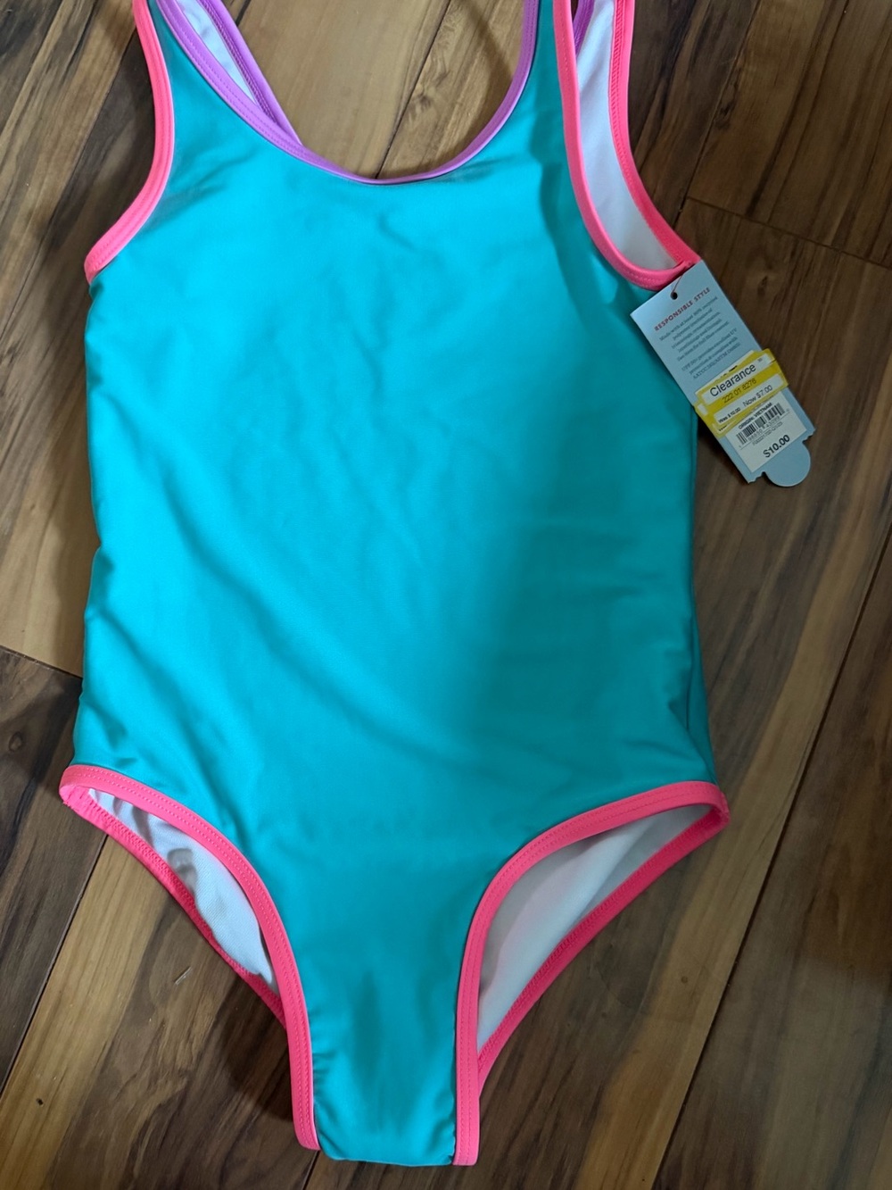 Cat & Jack Girls' Teal One-Piece Swimsuit with Pink Trim